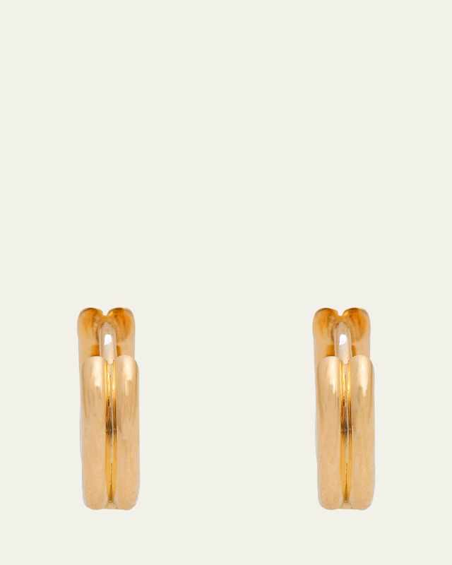 18K Yellow Gold Double Link Huggie Earrings, Medium